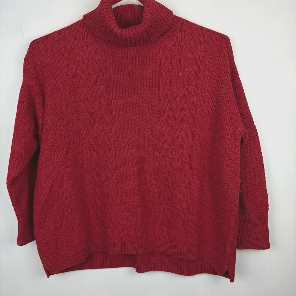 Chaps Cable Knit Sweater Womens 2X Red Cotton Turtleneck Classic Preppy Holiday